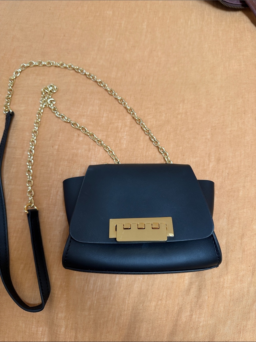 Zac Posen Black Leather Crossbody Bag with Gold Chain